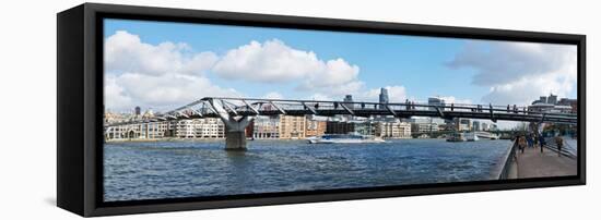 London Millennium Footbridge crossing the Thames River with a cathedral in the background, St. P...-null-Framed Stretched Canvas