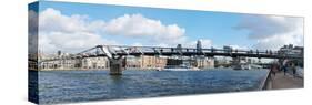 London Millennium Footbridge crossing the Thames River with a cathedral in the background, St. P...-null-Stretched Canvas