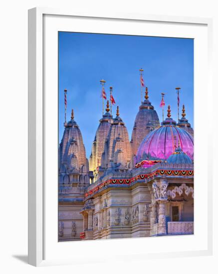 London, Neasden, Shri Swaminarayan Mandir Temple Illuminated for Hindu Festival of Diwali, England-Jane Sweeney-Framed Photographic Print