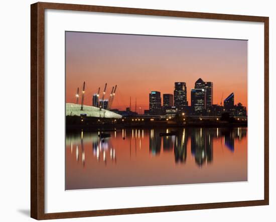 London, Newham, O2 Arena and Canary Wharf Buildings Reflecting in Royal Victoria Docks, England-Jane Sweeney-Framed Photographic Print