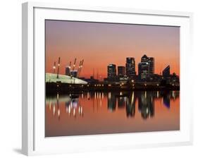 London, Newham, O2 Arena and Canary Wharf Buildings Reflecting in Royal Victoria Docks, England-Jane Sweeney-Framed Photographic Print