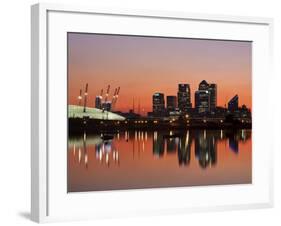 London, Newham, O2 Arena and Canary Wharf Buildings Reflecting in Royal Victoria Docks, England-Jane Sweeney-Framed Photographic Print