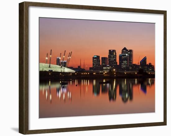 London, Newham, O2 Arena and Canary Wharf Buildings Reflecting in Royal Victoria Docks, England-Jane Sweeney-Framed Photographic Print