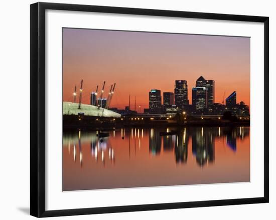 London, Newham, O2 Arena and Canary Wharf Buildings Reflecting in Royal Victoria Docks, England-Jane Sweeney-Framed Photographic Print