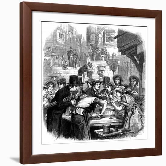 London Oyster Stall 1861-null-Framed Art Print