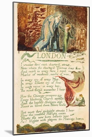 London', Plate 38 from 'songs of Experience', 1794 (Colour Printed Etching with W/C)-William Blake-Mounted Giclee Print