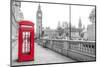 London Red Phone Box and Big Ben on Black and White Landscape-David Bostock-Mounted Photographic Print