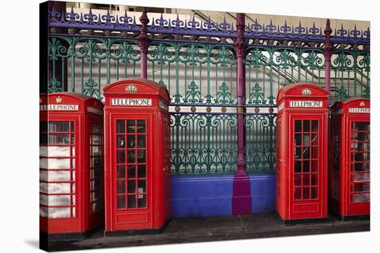 London Red Phone Boxes, Smithfield Market, London, England, United Kingdom, Europe-Mark Mawson-Stretched Canvas