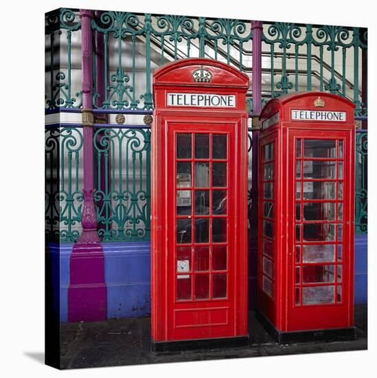 London Red Phone Boxes, Smithfield Market, London, England, United Kingdom, Europe-Mark Mawson-Stretched Canvas