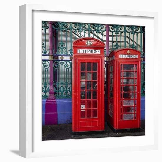 London Red Phone Boxes, Smithfield Market, London, England, United Kingdom, Europe-Mark Mawson-Framed Photographic Print