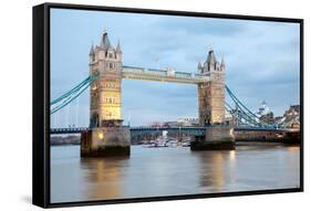 London River Thames and Tower Bridge International Landmark of England United Kingdom at Dusk-vichie81-Framed Stretched Canvas