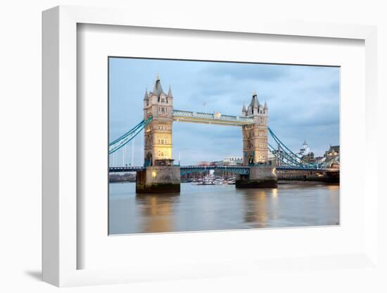 London River Thames and Tower Bridge International Landmark of England United Kingdom at Dusk-vichie81-Framed Photographic Print