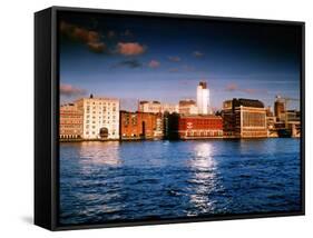 London River Thames the City Shoreline Sunset in Winter-null-Framed Stretched Canvas