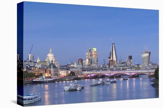 London Skyline and River Thames at Dusk, London, England-null-Stretched Canvas