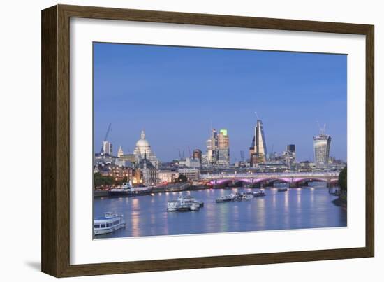 London Skyline and River Thames at Dusk, London, England-null-Framed Giclee Print