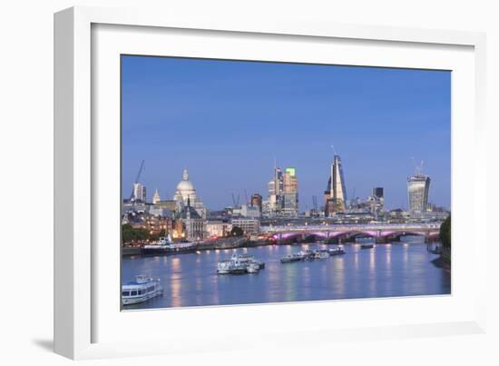 London Skyline and River Thames at Dusk, London, England-null-Framed Giclee Print