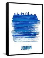 London Skyline Brush Stroke - Blue-NaxArt-Framed Stretched Canvas