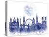 London Skyline Watercolour Splash Blue-Fab Funky-Stretched Canvas