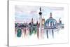 London Skyline with Big Ben and Nelson Column-Markus Bleichner-Stretched Canvas