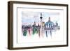 London Skyline with Big Ben and Nelson Column-Markus Bleichner-Framed Art Print