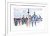 London Skyline with Big Ben and Nelson Column-Markus Bleichner-Framed Art Print