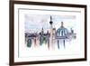 London Skyline with Big Ben and Nelson Column-Markus Bleichner-Framed Art Print