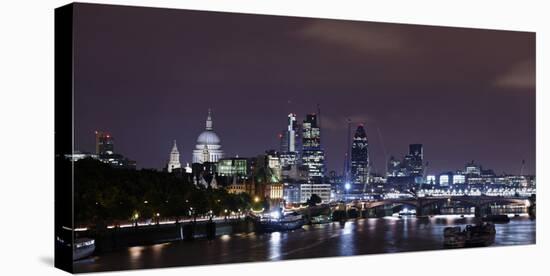 London, Skyline with St Paul's Cathedral, the Thames, at Night, London, England, Uk-Axel Schmies-Stretched Canvas