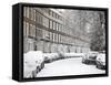 London Street in Snow, Notting Hill, London, England, United Kingdom, Europe-Mark Mawson-Framed Stretched Canvas