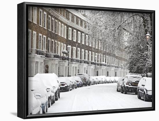 London Street in Snow, Notting Hill, London, England, United Kingdom, Europe-Mark Mawson-Framed Photographic Print