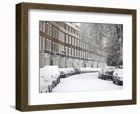 London Street in Snow, Notting Hill, London, England, United Kingdom, Europe-Mark Mawson-Framed Photographic Print