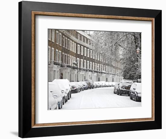 London Street in Snow, Notting Hill, London, England, United Kingdom, Europe-Mark Mawson-Framed Photographic Print