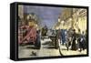 London Street Scene at Night with Electric Lighting, About 1890-null-Framed Stretched Canvas