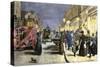 London Street Scene at Night with Electric Lighting, About 1890-null-Stretched Canvas