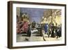 London Street Scene at Night with Electric Lighting, About 1890-null-Framed Giclee Print