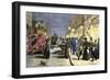 London Street Scene at Night with Electric Lighting, About 1890-null-Framed Giclee Print