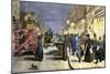 London Street Scene at Night with Electric Lighting, About 1890-null-Mounted Giclee Print