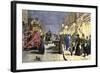 London Street Scene at Night with Electric Lighting, About 1890-null-Framed Giclee Print