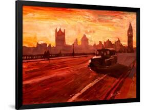 London Taxi Big Ben Sunset with Parliament-Markus Bleichner-Framed Art Print