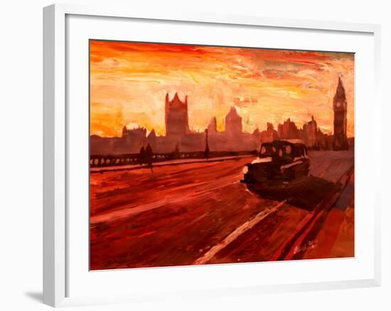 London Taxi Big Ben Sunset with Parliament-Markus Bleichner-Framed Art Print