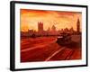 London Taxi Big Ben Sunset with Parliament-Markus Bleichner-Framed Art Print