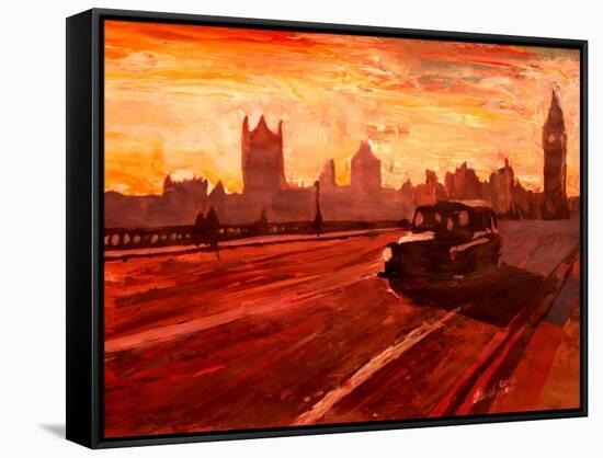 London Taxi Big Ben Sunset with Parliament-Markus Bleichner-Framed Stretched Canvas