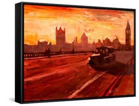 London Taxi Big Ben Sunset with Parliament-Markus Bleichner-Framed Stretched Canvas