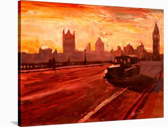 London Taxi Big Ben Sunset with Parliament-Markus Bleichner-Stretched Canvas