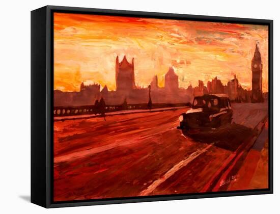 London Taxi Big Ben Sunset with Parliament-Markus Bleichner-Framed Stretched Canvas