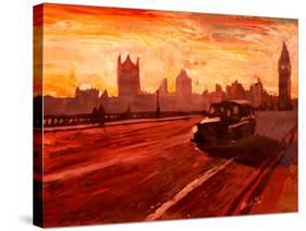 London Taxi Big Ben Sunset with Parliament-Markus Bleichner-Stretched Canvas