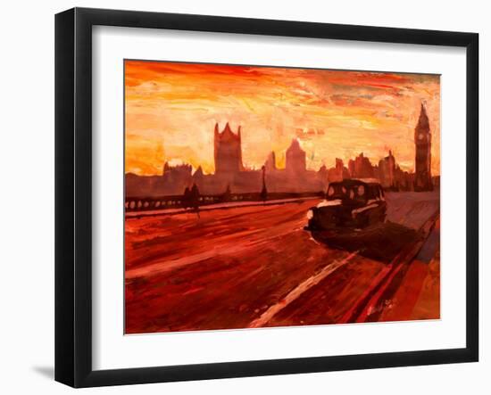 London Taxi Big Ben Sunset with Parliament-Markus Bleichner-Framed Art Print