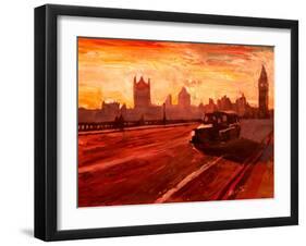 London Taxi Big Ben Sunset with Parliament-Markus Bleichner-Framed Art Print