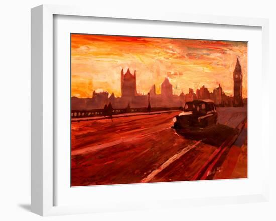 London Taxi Big Ben Sunset with Parliament-Markus Bleichner-Framed Art Print