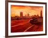 London Taxi Big Ben Sunset with Parliament-Markus Bleichner-Framed Art Print