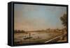 London: the Thames at Westminster and Whitehall from the Terrace of Somerset House-Canaletto-Framed Stretched Canvas